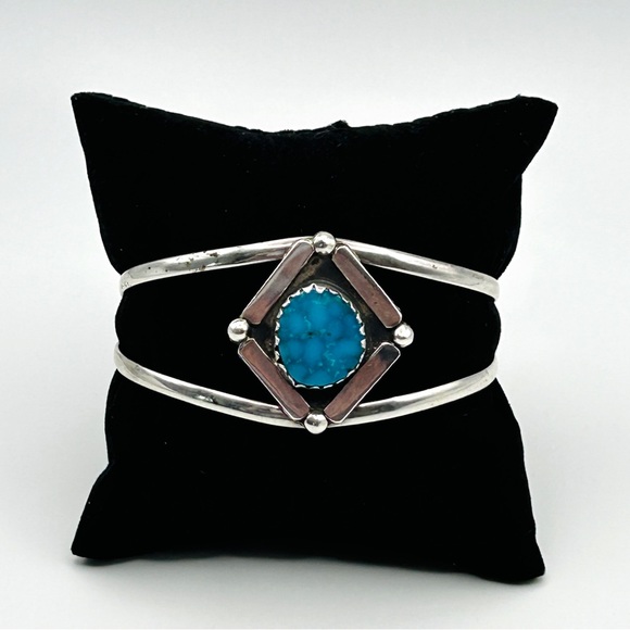 Vintage Sterling Silver Mexico Turquoise Cuff Bracelet 7" - Picture 1 of 11